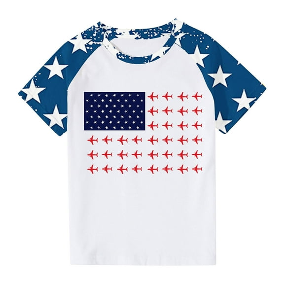 ZACPNCV Toddler Boy Girl 4th of July Tshirt Flag Outfit USA Patriotic Shirt Kid Independence Infant Baby Girl Clothes Blue 5-6 Years