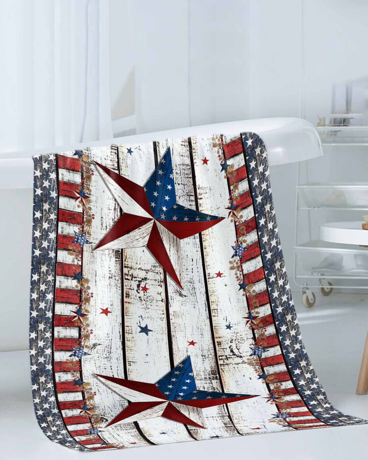 4th of July Star Towel Set of 3, Soft Microfiber Bath Towels, Hand Towel, Washcloths, Independence Day American Flag Quick-Dry Absorbent Towels for Bathroom Kitchen Hotel Beach Gym Spa