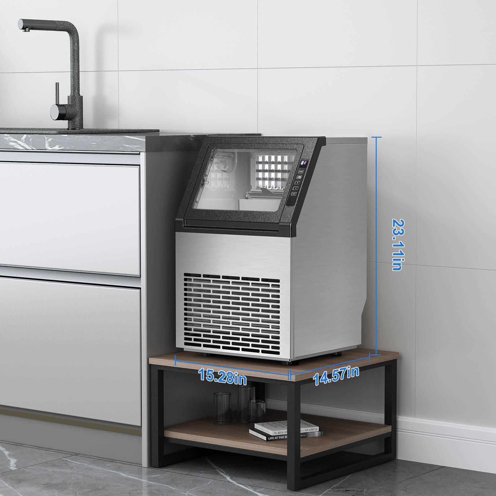 KNDKO 80Lbs/24H Commercial Ice Maker Machine With 22Lbs Ice Storage Capacity, Stainless Steel Ice Machine for Home/Bar/Restaurant