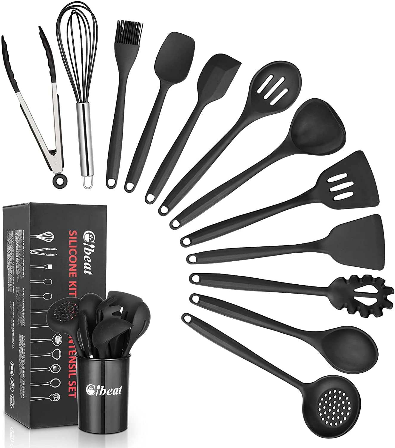 Heat Resistant Non-stick Black Silicone Cooking Utensil Set 13 pcs with Spatula