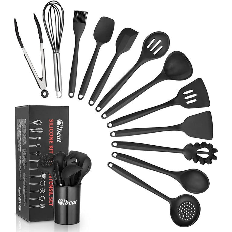 Kitchen Silicone Utensil Set, 13 Pcs Full Silicone Handle Heat Resistant Cooking  Utensils BPA Free, Non Toxic Non-stick Cookware Turner, Tongs, Spatula,  Spoon, Brush Sets with Holder