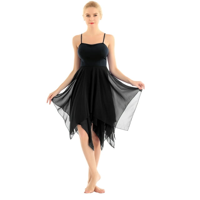 Xnihocha Vêtements de Danse Moderne Contemporaine pour Femmes Robe de Ballet Sans Manches en Chiffon Fluide Jupe Tenue Noire m