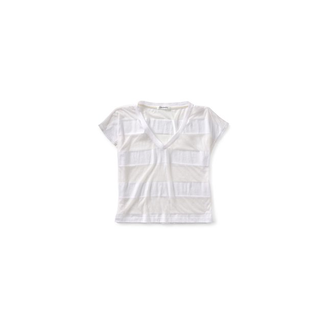 Aeropostale T-Shirt Basique à Rayures Transparentes pour Femmes, Blanc, Juniors, Grand