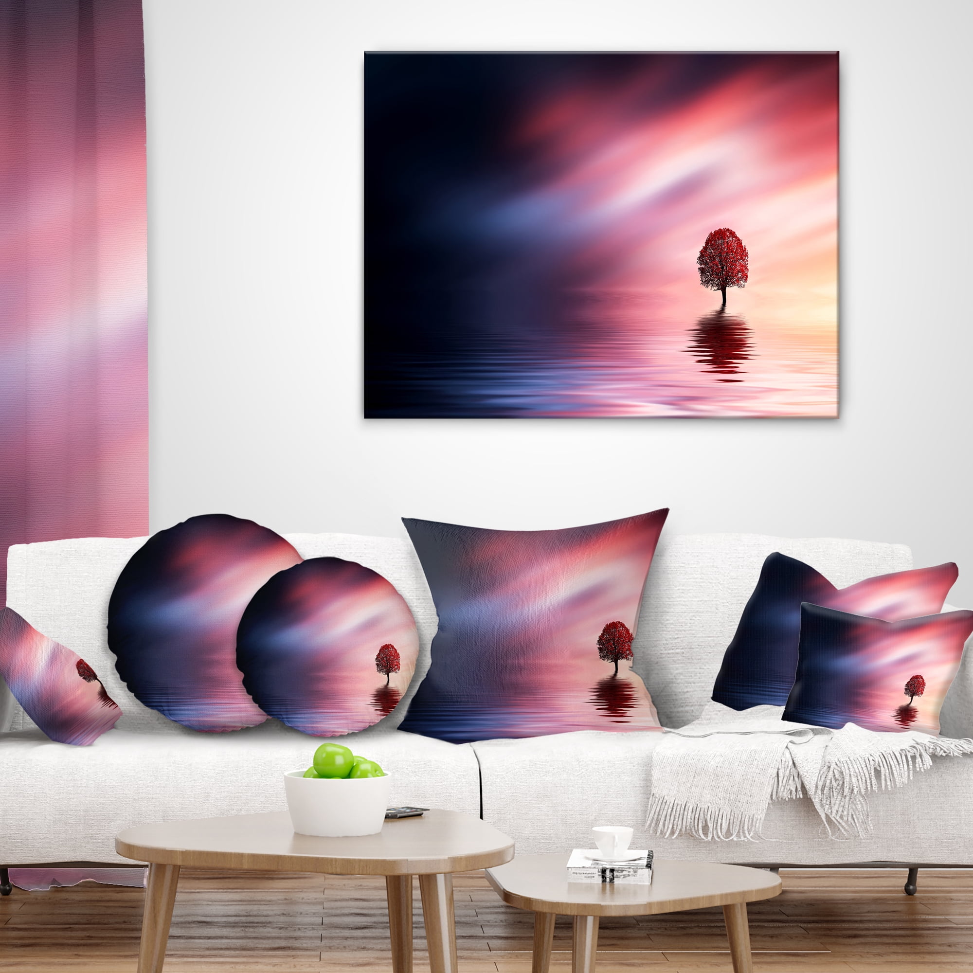 Designart Astonishing Lonely Tree with Birds - Landscape Printed Throw Pillow - 16x16