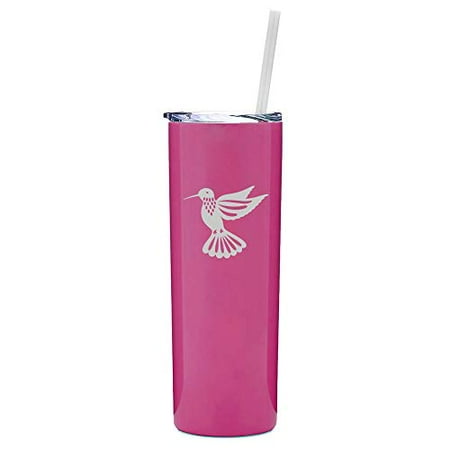 

20 oz Skinny Tall Tumbler Stainless Steel Vacuum Insulated Travel Mug With Straw Hummingbird (Hot Pink)