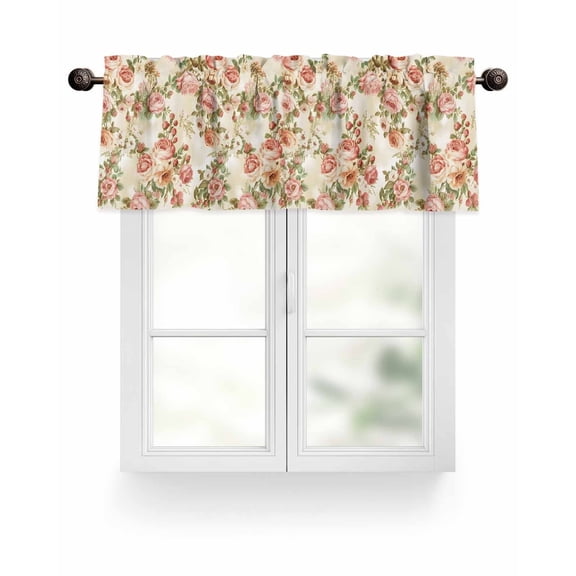 Pink Retro Rose Kitchen Valances for Windows Vintage Floral Valance Curtains for Kitchen /Living Room/Bedroom/ Bathroom Decor, 54"x18 " ,Rod Pocket 1 Panel,