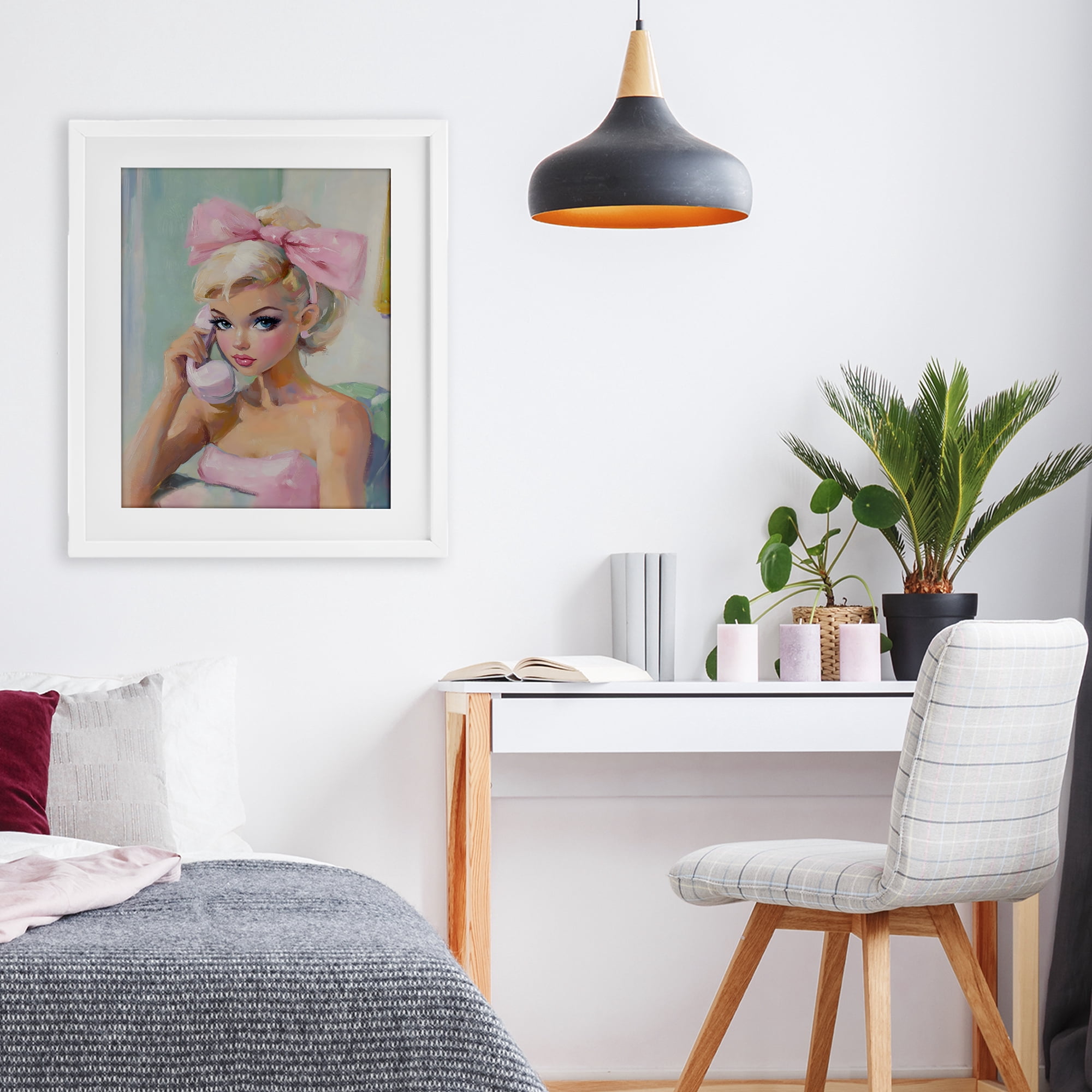 Stupell Industries Blonde Girl with Pink Bow White Framed Print Under Glass, design by The Prints Vibe