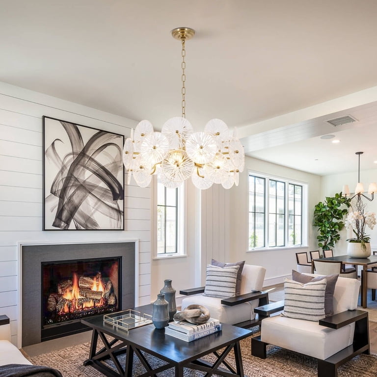 5-Light Brushed Gold Chandelier – Modern Dining Room Light With Milk White Glass Shades