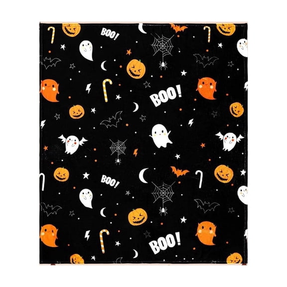 Halloween Pumpkin Ghost Print Flannel Blanket, Soft Comfy Warm Decorative Throw Blankets for Sofa Couch Bed, Halloween Supplies