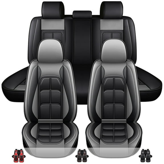 For Chevy Car Seat Covers 5-Seats, Premium Pu Leather Auto Cushion Protector, Front Rear Seat Full Set for Impala,Impala Limited,Malibu Hybrid Black/Gray