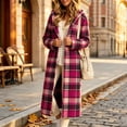 thumbnail image 3 of Jewelreauty Womens Plaid Long Overcoats, Hooded Long Sleeve Wool Blend Peacoat Calf Length Winter Fall Jackets (S, Hot Pink), 3 of 7