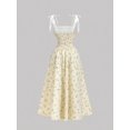 thumbnail image 4 of Light Yellow Bowknot Strap Floral Print A-Line Long Dress For Summer Graduation Modest Occasion Wear, 4 of 6
