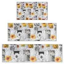 White Gray Photo Frame Daisy Sunflower Pattern Kitchen Rugs Sets Of 3,Kitchen Runner Rugs Non Skid Washable,Decorative Kitchen Floor Mats for Kitchen,Sink,Laundry,17"x30"  17"x47"   17"x59"