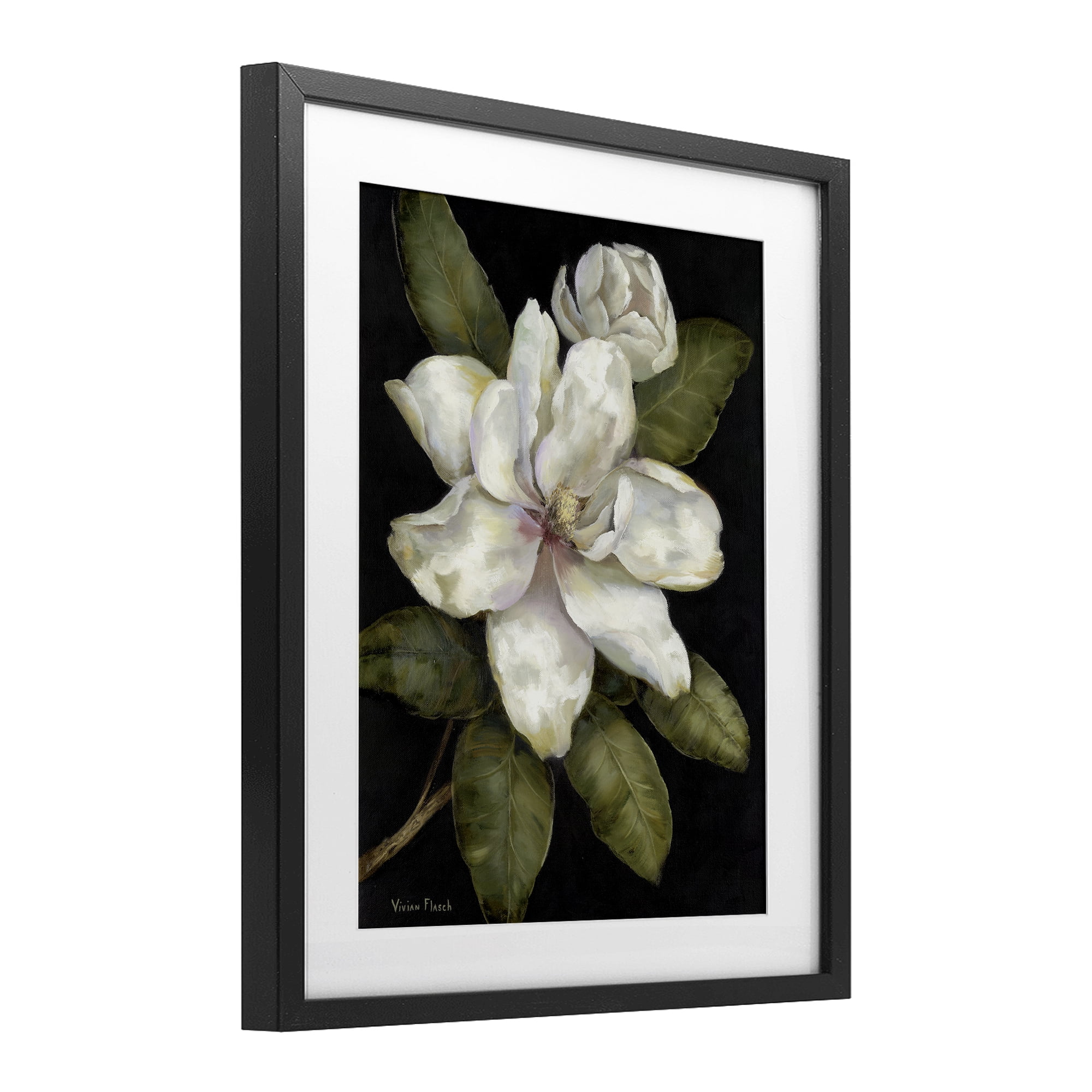 Stupell Industries Budding Magnolia Blooms Black Framed Print Under Glass, design by Nan