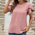 thumbnail image 6 of QUNYINEY Tshirts Shirts for Women Casual Solid Crew Neck Ruffle Short Sleeve Tops Loose Pullover Womens Tops, 6 of 6