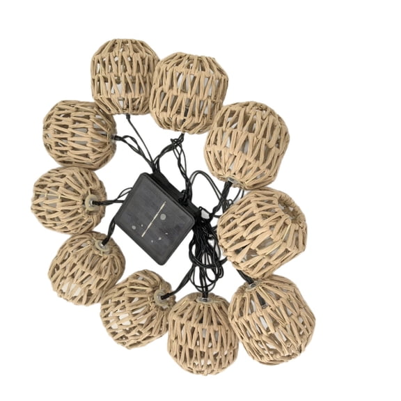 Solar Rattan String Lights, 10 LED Warm White Waterproof Outdoor Hanging Lantern Lights, 12.5 ft for Patio, Garden, Pergola, Fence and Camping