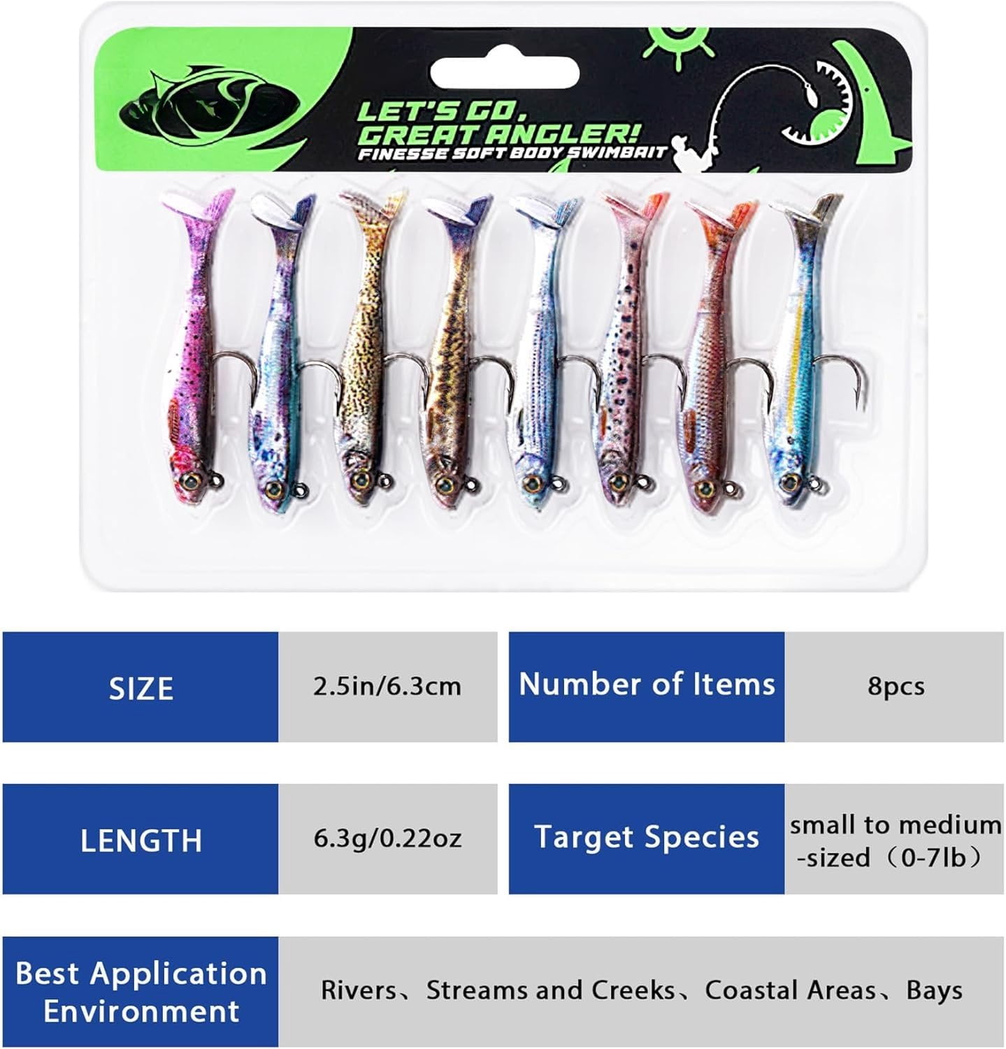 2.5/3.5In Swim Baits for Bass Fishing, Pre-Rigged Jig Heads Soft Plastic Walleye Fishing Lures, Paddle Tail Swimbaits for Bass Fishing, Fishing  for Freshwater Saltwater Gifts