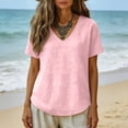 thumbnail image 5 of GUACER V Neck T Shirts for Women Casual Short Sleeve Tops Textured Cotton Linen Loose Basic Summer Tees Flowy Blouses, 5 of 6