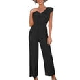 thumbnail image 1 of Mono largo de cintura alta con cuello en V para mujer, mono largo elegante informal sin mangas con volantes y pierna recta, 1 of 6