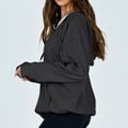 thumbnail image 5 of Women Casual Loose Zipper Up Drawstring Hoodie Jacket Solid Color Long Sleeve Waffle Hooded Sweatshirt Coat with Pockets, 5 of 9