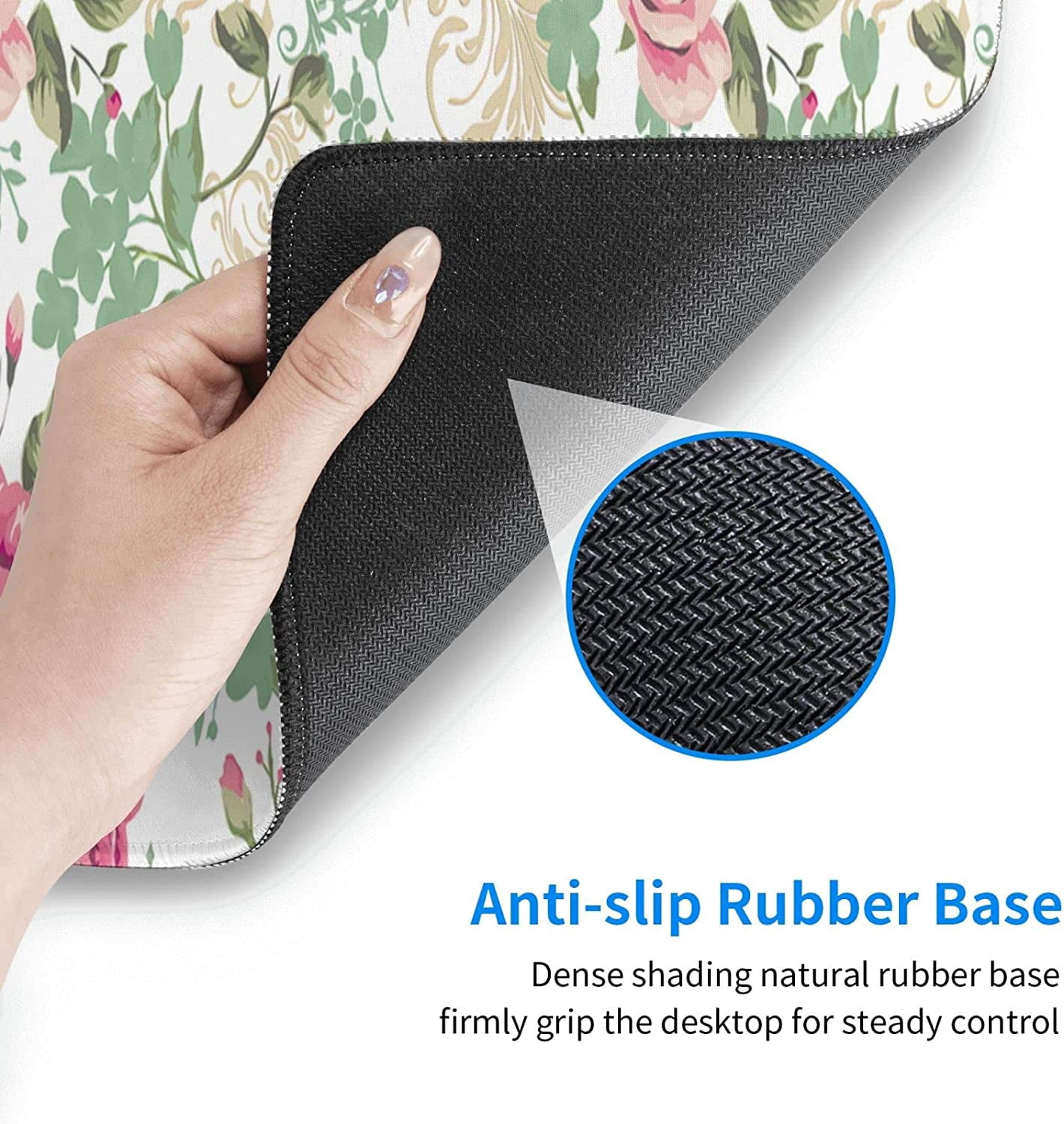 Pink Vintage Floral Large Mouse Pads Rectangle Long Extended Big Stitched Edge Gaming Mousepad with Non-Slip Rubber Base for Desktop Laptop Keyboard 31.5 X 11.8 Inch