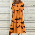 thumbnail image 3 of Women's Halloween Print Casual Dress, Round Neck with Pockets Design , Comfortable Relaxed Fit Fabric for Everyday Wear, Halloween Themed Dress for Women Saffron B 3XL, 3 of 6