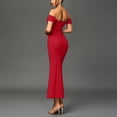thumbnail image 4 of KHONTS Off the Shoulder Maxi Dress for Women Corset Ruched Bodycon Formal Wedding Guest Dresses Red XS, 4 of 9