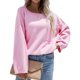 thumbnail image 1 of Suéter de punto con cuello redondo y bolsillo, jersey de color puro, suéter informal de manga larga para mujer, color rosa L, 1 of 6
