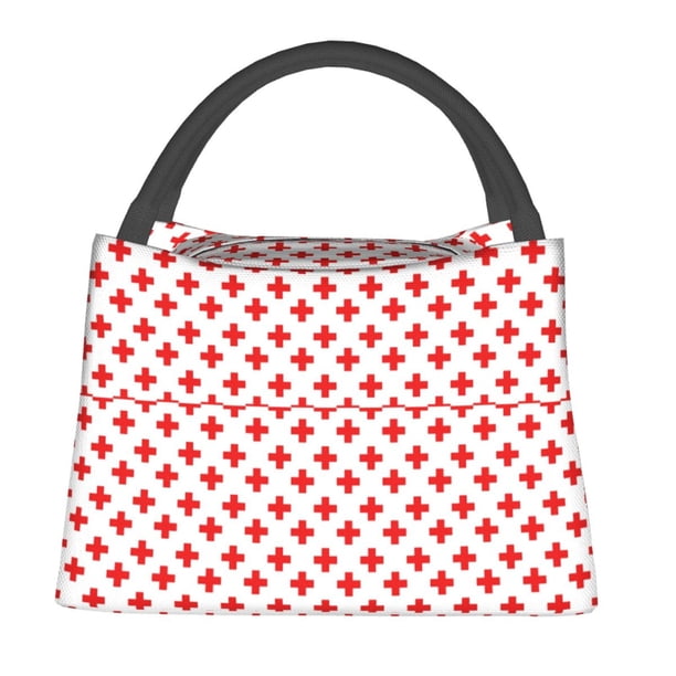 Easygdp Red Cross Bolsa de Almuerzo Insulada Reutilizable, Bolsa de Mano y Bandolera para Oficina, Trabajo, Viajes