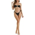 thumbnail image 2 of Women's Metal Ring Bandeau Bikini Sets 2 Piece Tie Side Bathing Suit High Cut Swimsuit Swimwear Small Black, 2 of 5