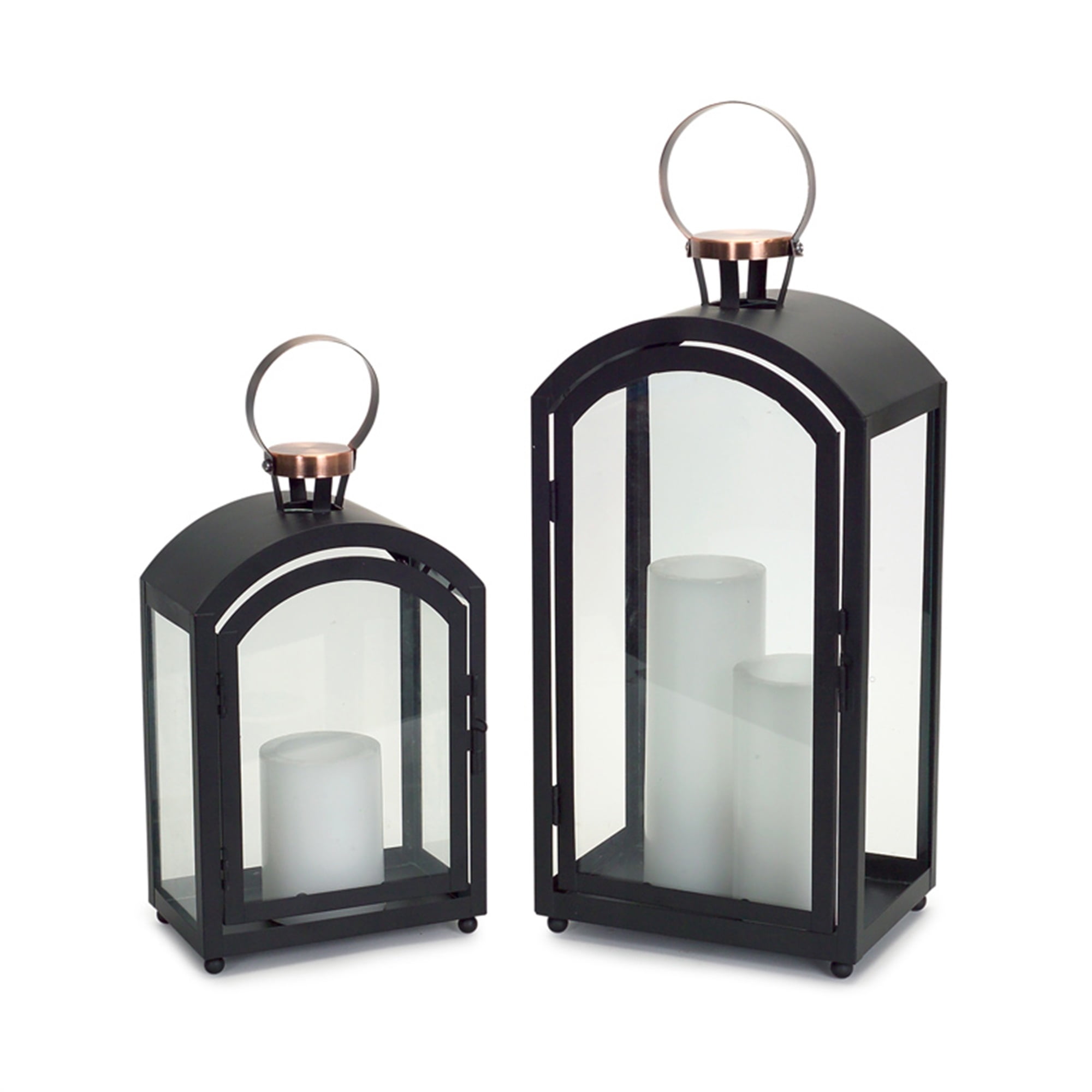 Lantern (Set of 2) 15"H, 20"H Metal/Glass