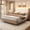 Oak Brown & White Fabric, variant on SIBEDS Queen LED Bed Frame with Faux Leather Upholstered Modern Wingback Headboard,Solid Wood and Metal Support, Oak Brown