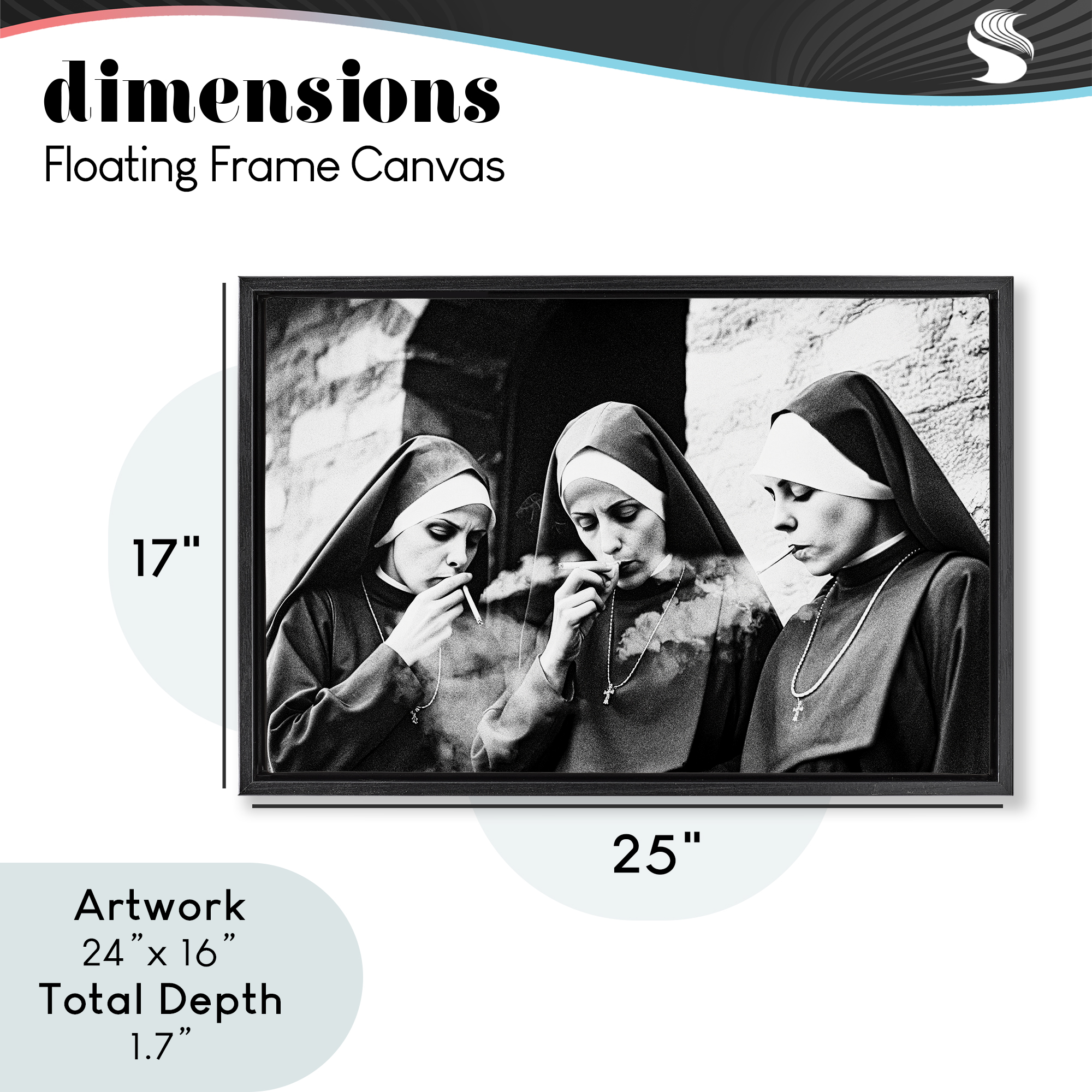 Smoking Nuns Rebellion Black Framed Floater Canvas Wall Art, design by Decent Exposures