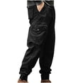 thumbnail image 4 of YUGYXL Big and Tall Cargo Pants for Men Casual Drawstring Tapered Pants Stretch Waist Joggers Pants Black L, 4 of 5