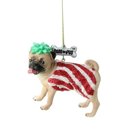 Pug Christmas Ornament - Kurt S. Adler 3.75” Doug the Pug Wrapped Present Christmas Ornament - Beige/Red