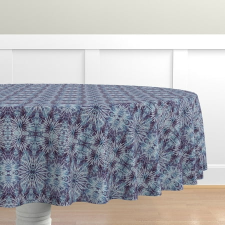 

Cotton Sateen Tablecloth 70 Round - Indigo Blue Tie Dye Pattern Abstract Bohemian Boho Modern Print Custom Table Linens by Spoonflower