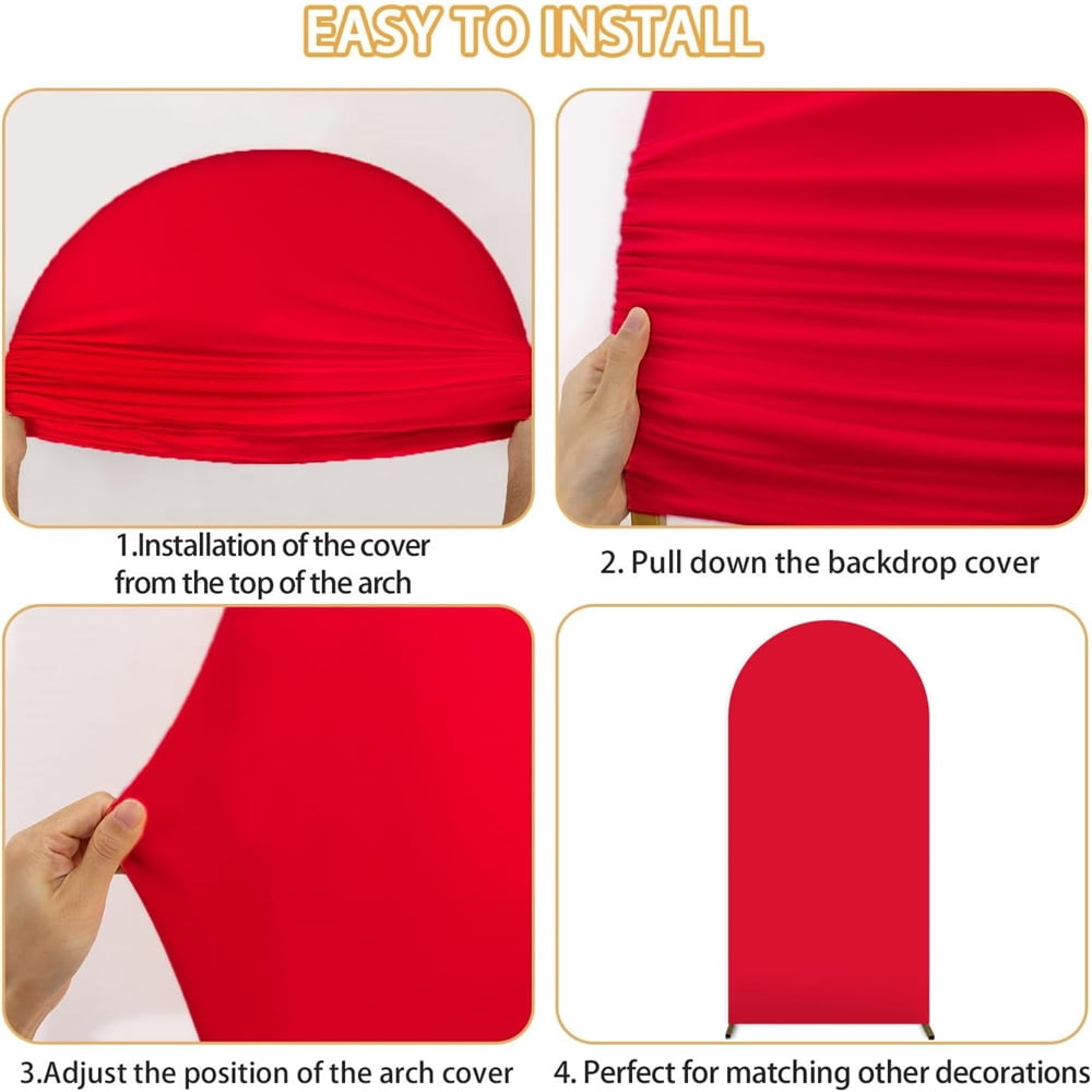 Red 2.6X6FT Double-Sided Spandex Arch Backdrop Cover - Round Top Chiara Stand Cover for Weddings, Birthdays, and Celebrations