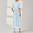 thumbnail image 5 of VEKDONE Robe Imprimée de Mode pour Femme Aguichant à Col Rond à Manches Courtes Robes Robe Maxi Décontractée Confortable pour Toutes les Occasions Bleu TG, 5 of 5