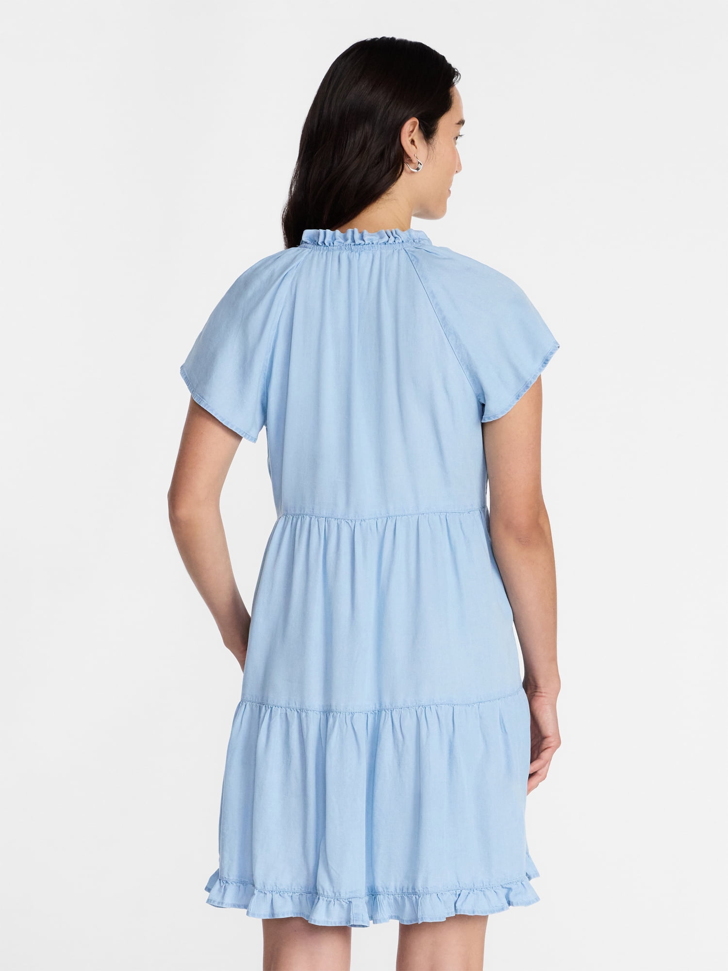 Time and Tru Women's Tiered Mini Dress with Flutter Sleeves, Sizes XS-XXXL