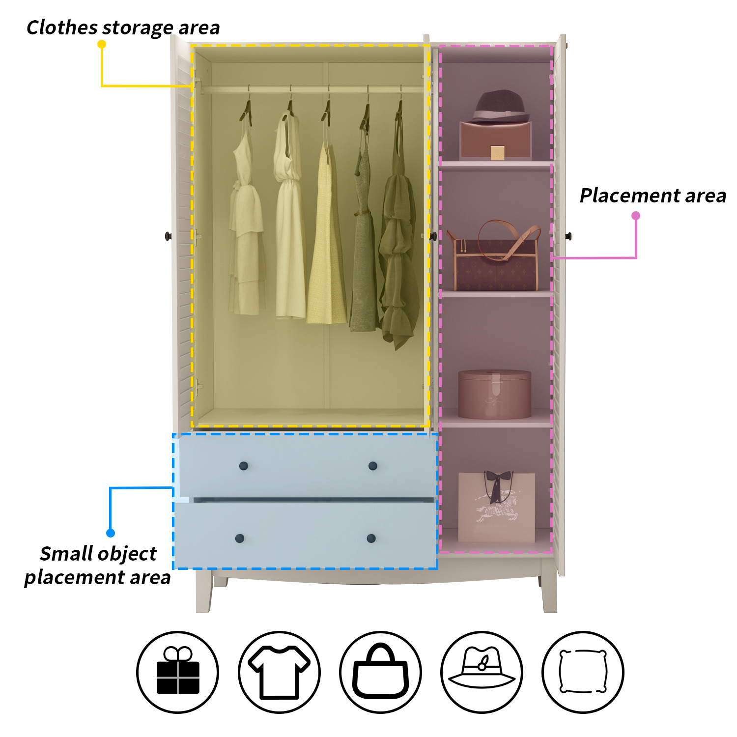 Clothes Closet Storage Cabinet With Metal Handles for Small Living –  FUFUGAGA