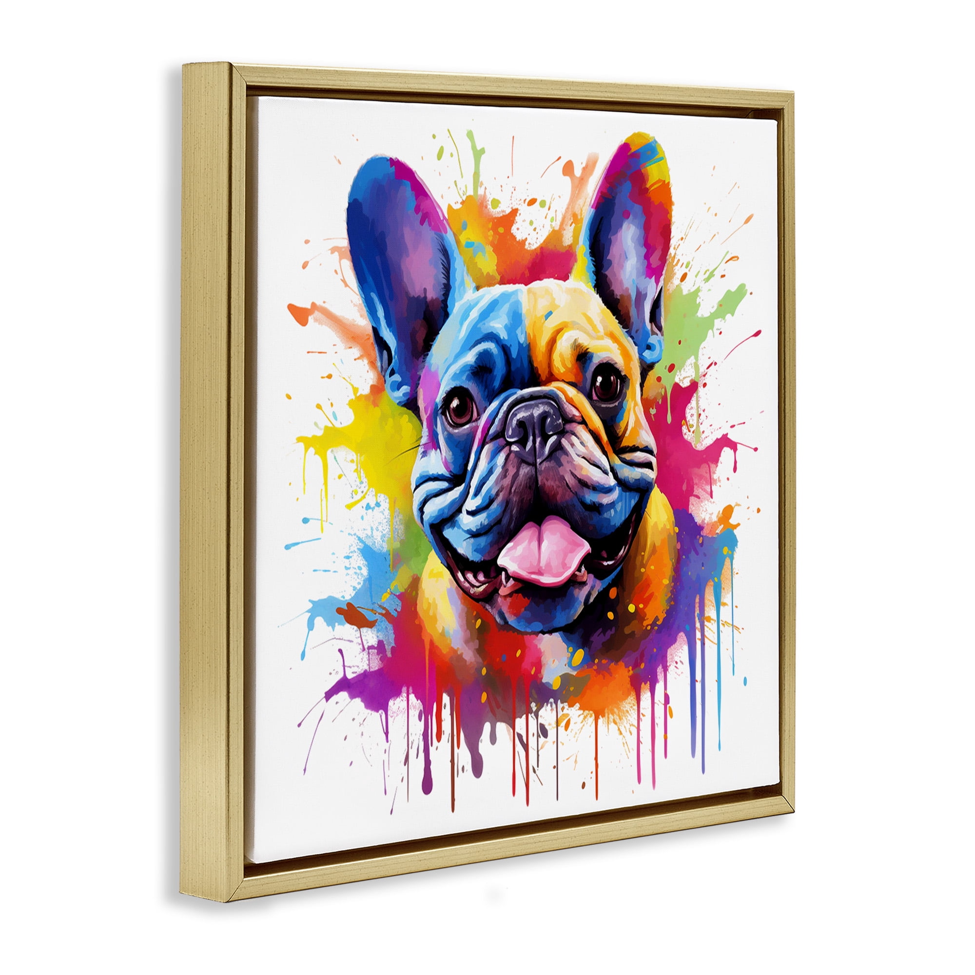 Stupell Industries French Bulldog Modern Splash Animals & Insects Painting Gold Floater Framed Canvas Art Print Wall Art, 18 x 18