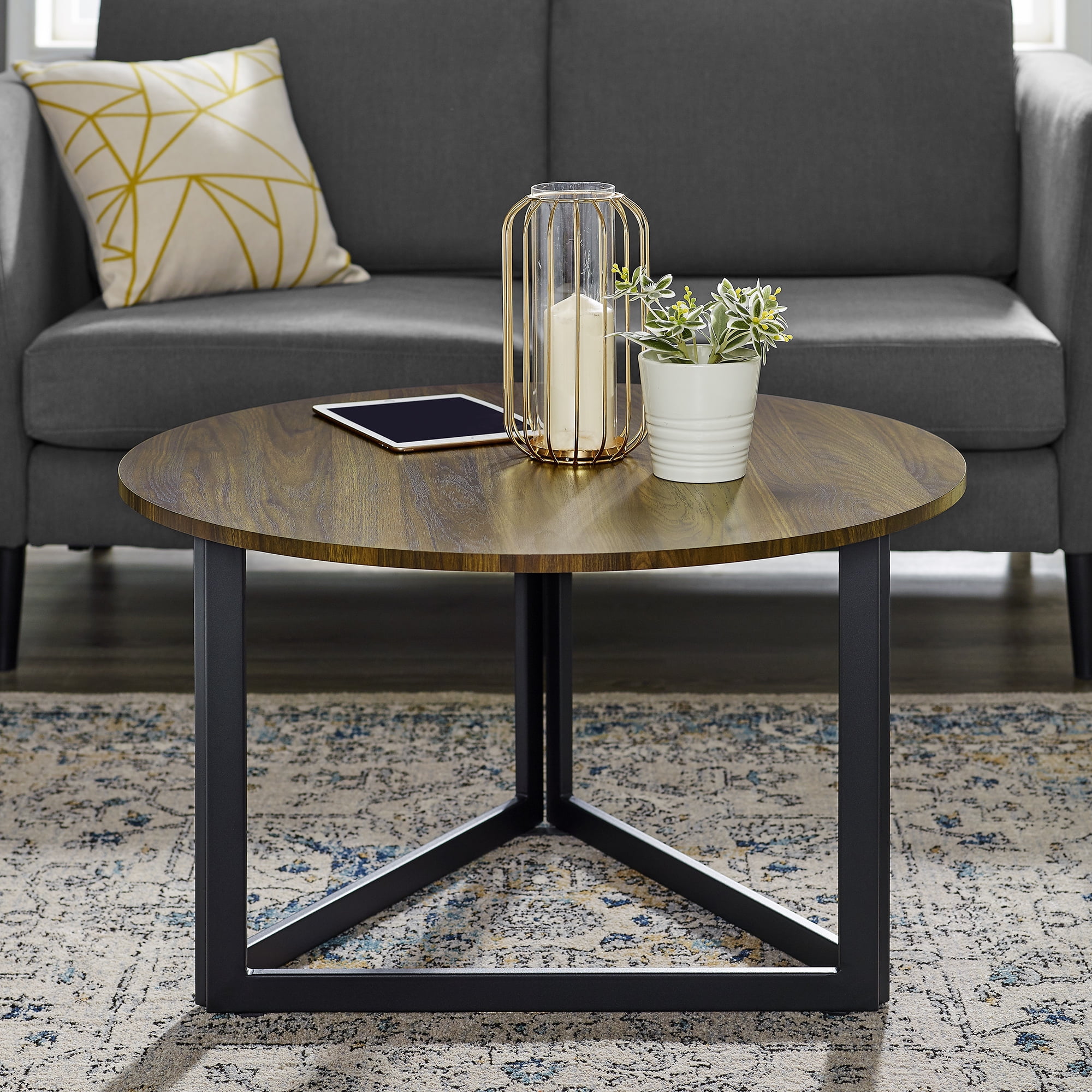 Manor Park Modern Round Coffee Table, Dark Walnut
