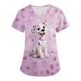 thumbnail image 3 of Iaqnaocc Scrub Tops Women Funny Dog Animal Print Nursing Uniform Trendy V Neck Side Slits Scrub Shirt Holiday Short Sleeve Tees Blouse with Pockets Watermelon Red S, 3 of 5