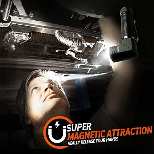 Flashlights,Rechargeable Magnetic Flashlight Super Bright 1000 lumens 6 Modes led Flashlight for Camping,Garage Work, 90°Twist EDC Pocket Tactical Flashlight IP65 Waterproof N9$$
