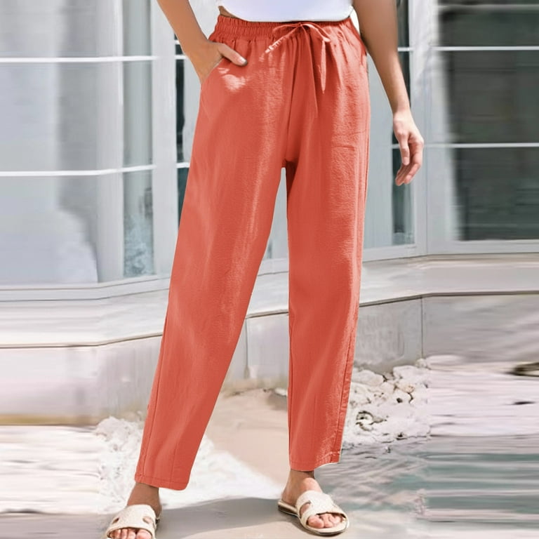 GIPQJK White Linen Pants Women Casual Loose High Waist Elastic