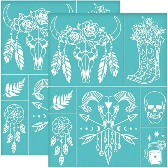 2Pcs 8.6x11 Inch Cow Self-Adhesive Silk Screen Printing Stencil Cowgirl Silk Screen Stencil Western Theme Mesh Stencils Transfer
