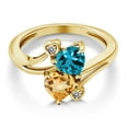 thumbnail image 3 of Gem Stone King 18K Yellow Gold Plated Silver London Blue Topaz Yellow Citrine and White Diamond Ring for Women (1.63 Cttw, Heart Shape 6MM, Gemstone November Birthstone, Size 9), 3 of 6