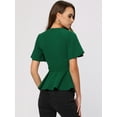thumbnail image 3 of Blusa Peplum Allegra K para Mujer Cuello Redondo Manga acampanada Cinturón Cintura Blusa oficina Verde M, 3 of 6