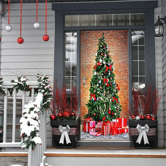 Christmas Tree Door Sticker Xmas Tree with Gifts Wall Sticker Christmas Decorations Winter Festival Door cover for Home Party Decor