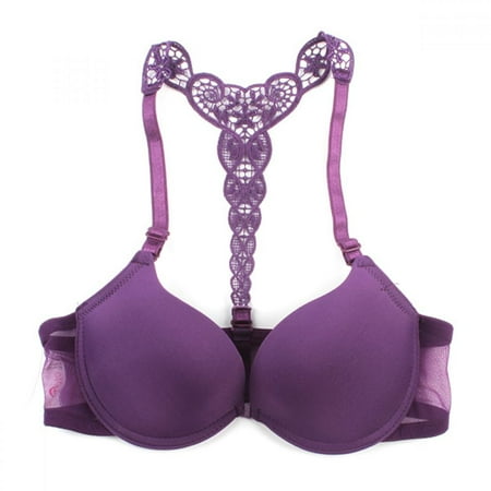 

KOERIM Women Push Up Bra 32B-36B Front Closure Breathable Lace Y-Style Back Underwear